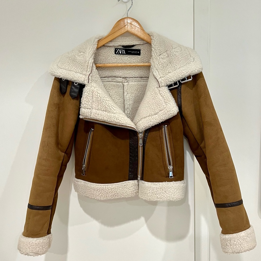 Zara Suede Sherpa moto jacket in XS